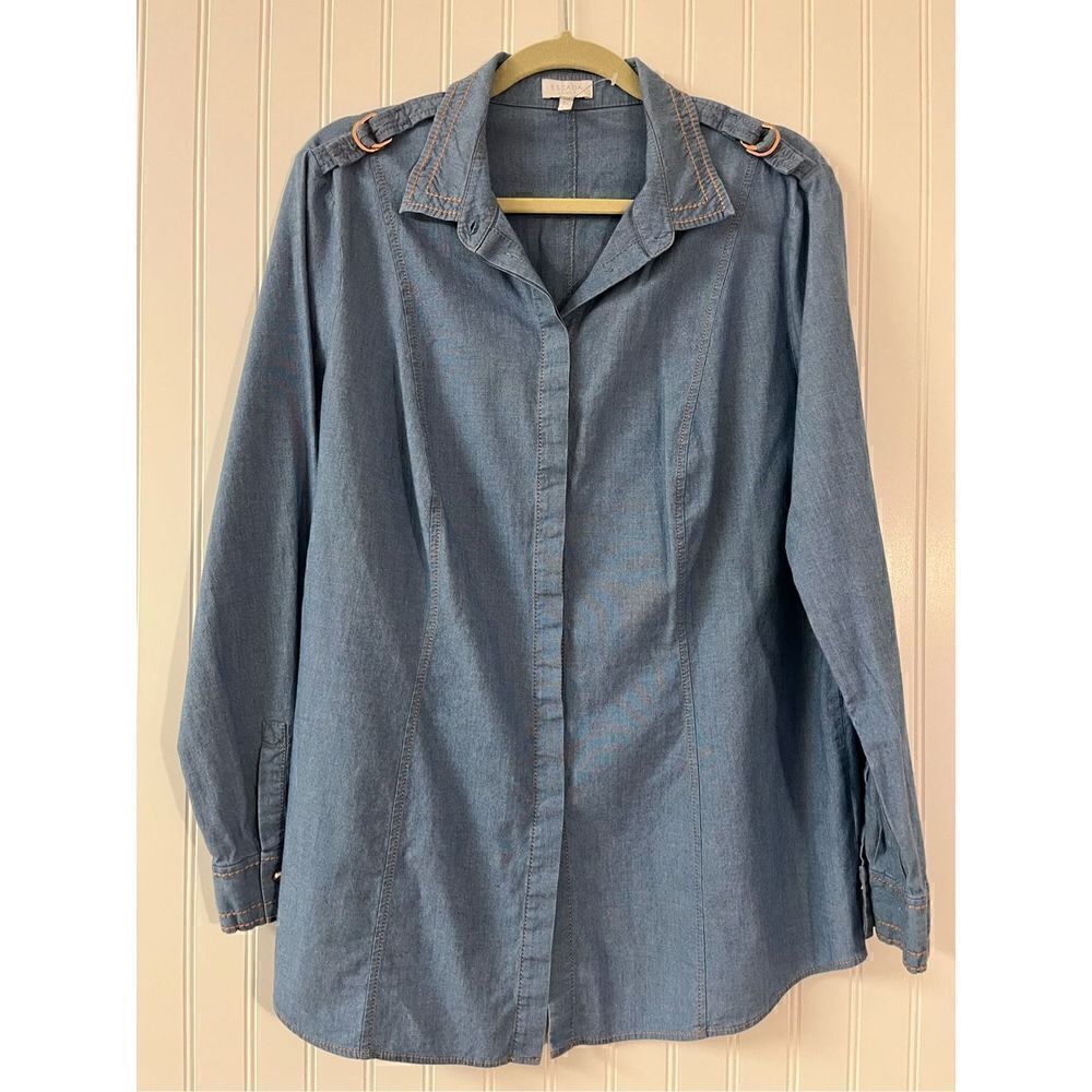 Escada Sport denim look button down top sz 46 sz XL